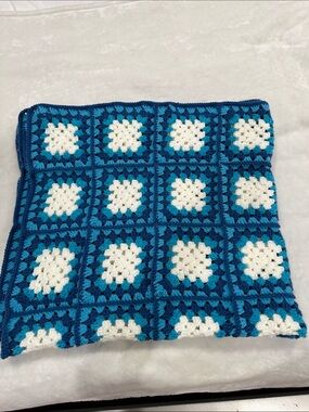 Handmade by “Anushikk” Blue & White Crochet Granny Square Throw Blanket